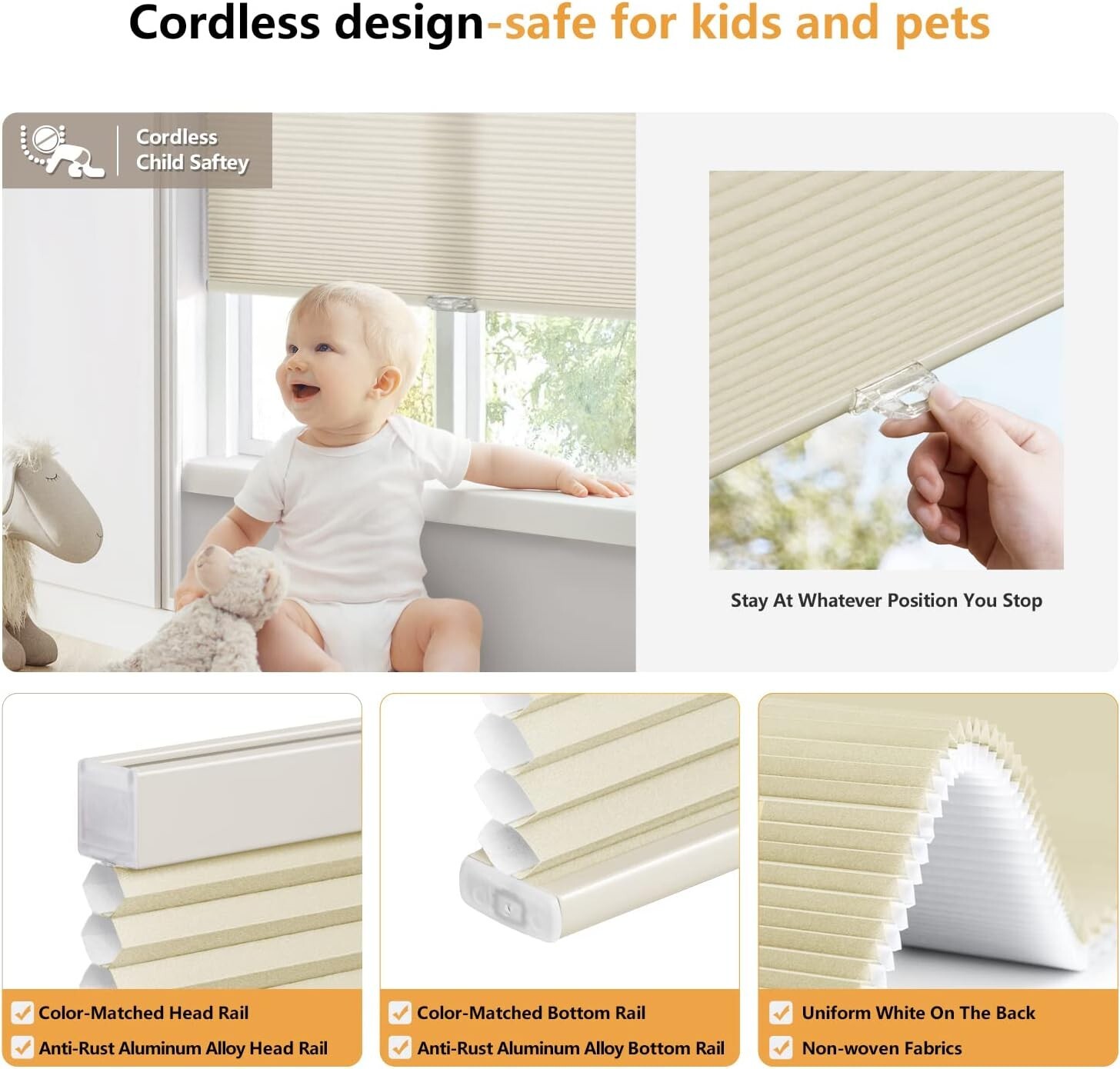 LazBlinds Cordless Cellular Shades Size 22” W x 64” H