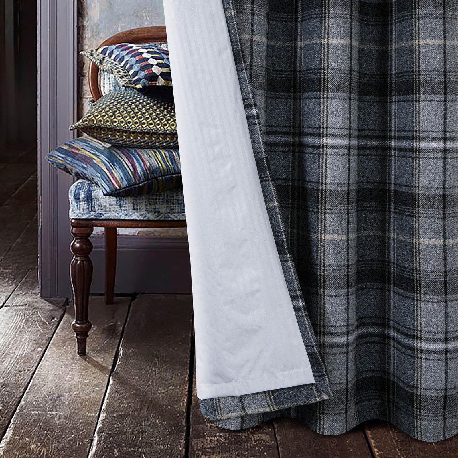 always4u 100% Blackout Woolen Look Plaid Curtains Modern Window Panels Black …