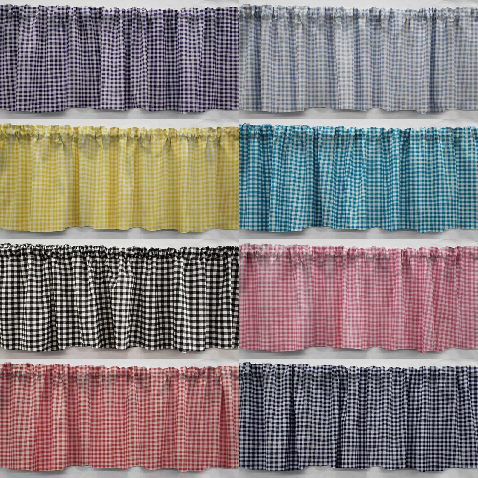 Checked Gingham Valances or Swags (10 Colors Available)