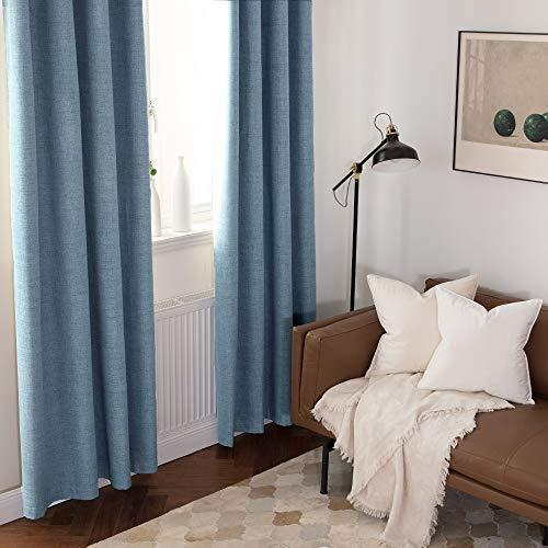 MIULEE Linen Texture Curtains for Bedroom Solid 100% Blackout Thermal Insulated