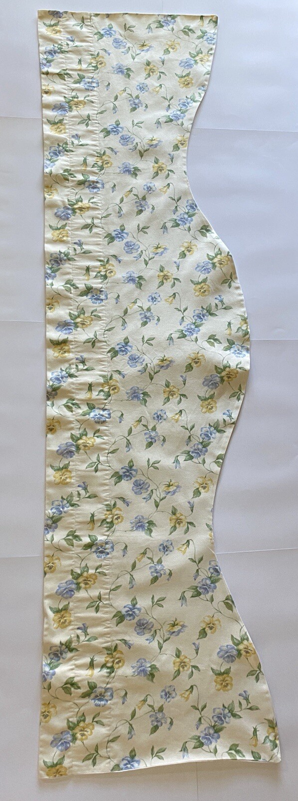 Set/3 lined scalloped valances 72″ x 19″ pale yellow pansies floral country farm
