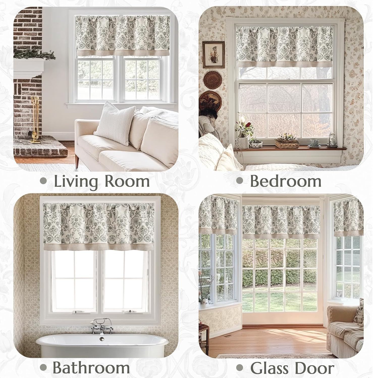 jinchan Linen Valance Kitchen Curtain for Windows Double Layer 16 Inch for Livin
