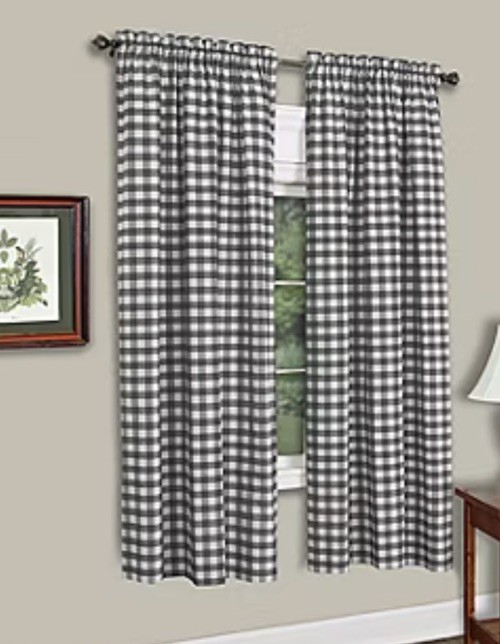 Sweet Home Collection Buffalo Check Gingham Plaid Navy Window Panels Pr. 42 X 63