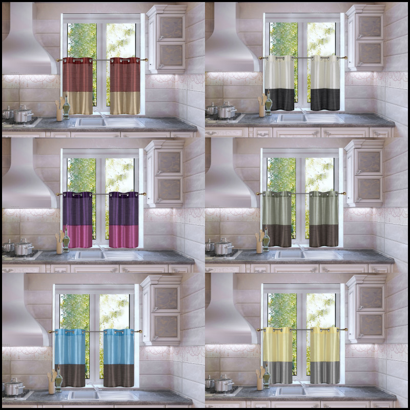 2pc Short Kitchen Set 2-Tone Window Dressing Grommet Semisheer Curtain HEIDI 36″
