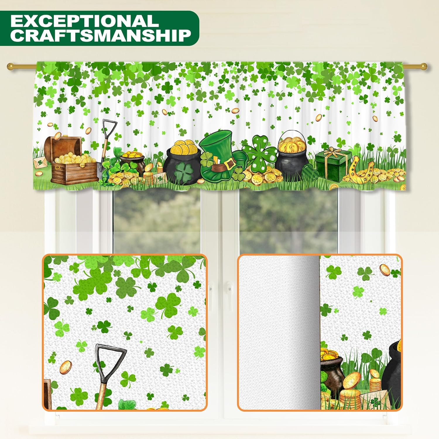 St. Patrick’s Day Shamrock Valance Curtain for Home Decor 18″ x 54