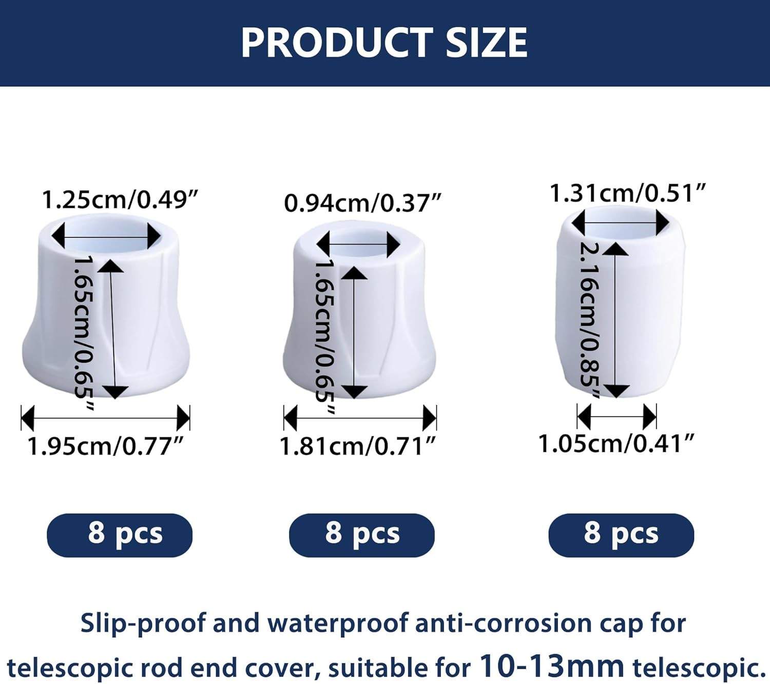 24 Pcs Rod End Caps Anti-Slip Waterproof Cover for 10-13mm Tension Poles White