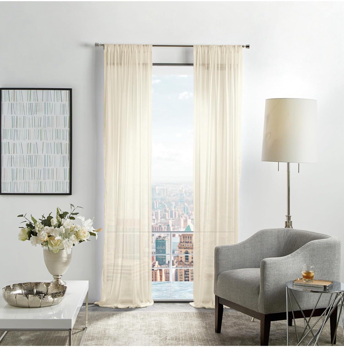 New! Martha Stewart Glacier Shear Rod Window Panel Pair Ivory 50 X 95 Inch