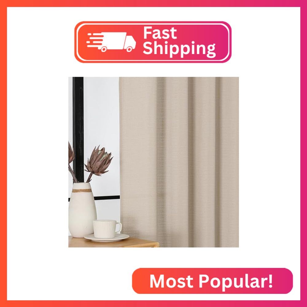 WelvetBLK Linen Curtains for Bedroom Living Room 54 Inch Length 2 Panels Set, So