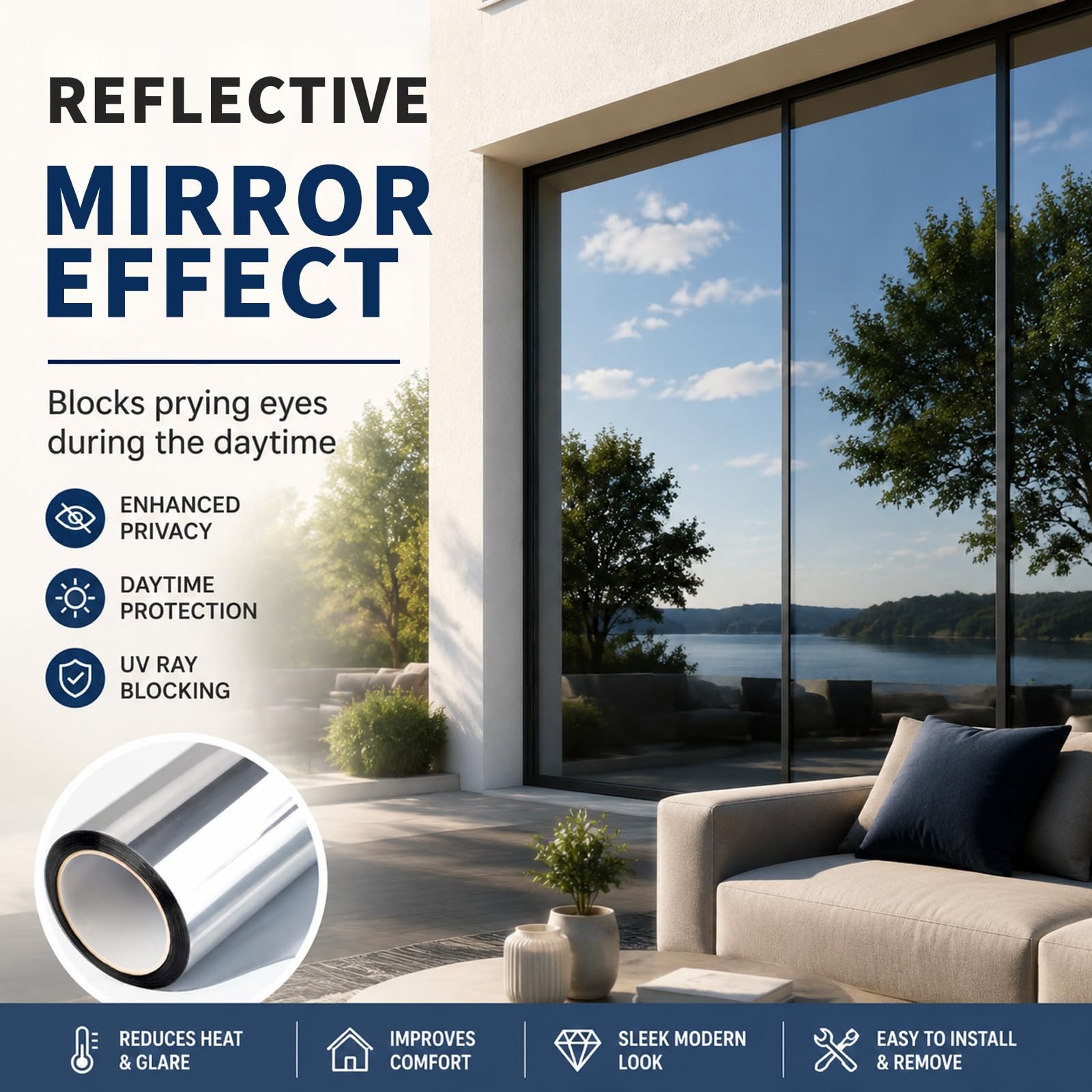 One Way Window Film, Daytime Privacy Mirror Window Tint, Static Cling Reflect…