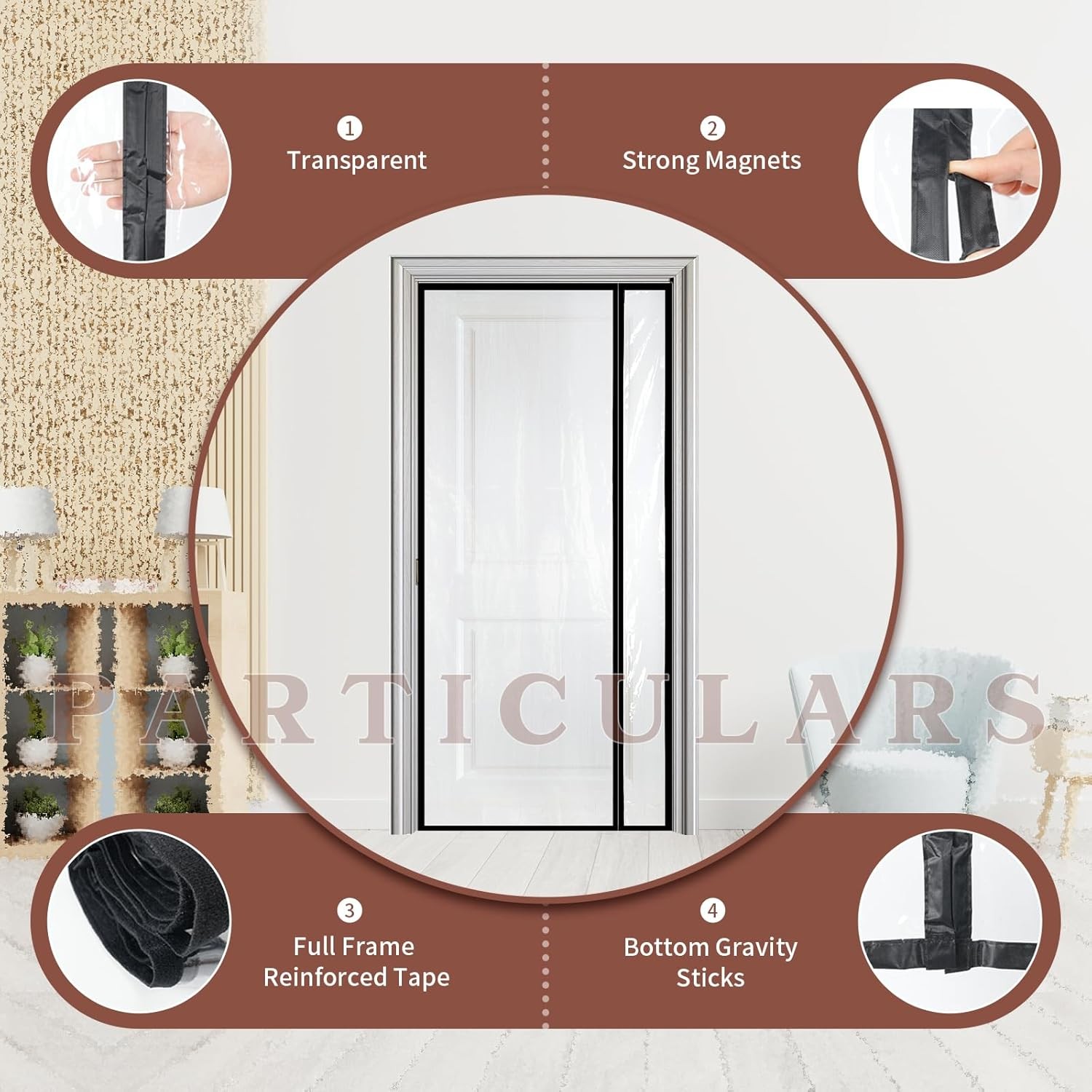 Transparent Reversible Left or Right Side Opening Insulated Door Curtain, Fits