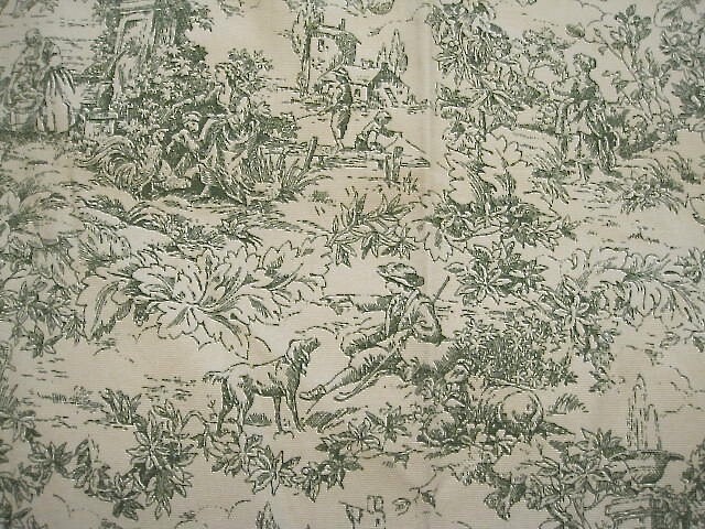 VICTORIAN SCENE TOILE DRAPES PAIR COTTON PLEAT TOP 80’W/55″L x 2 WAVERLY