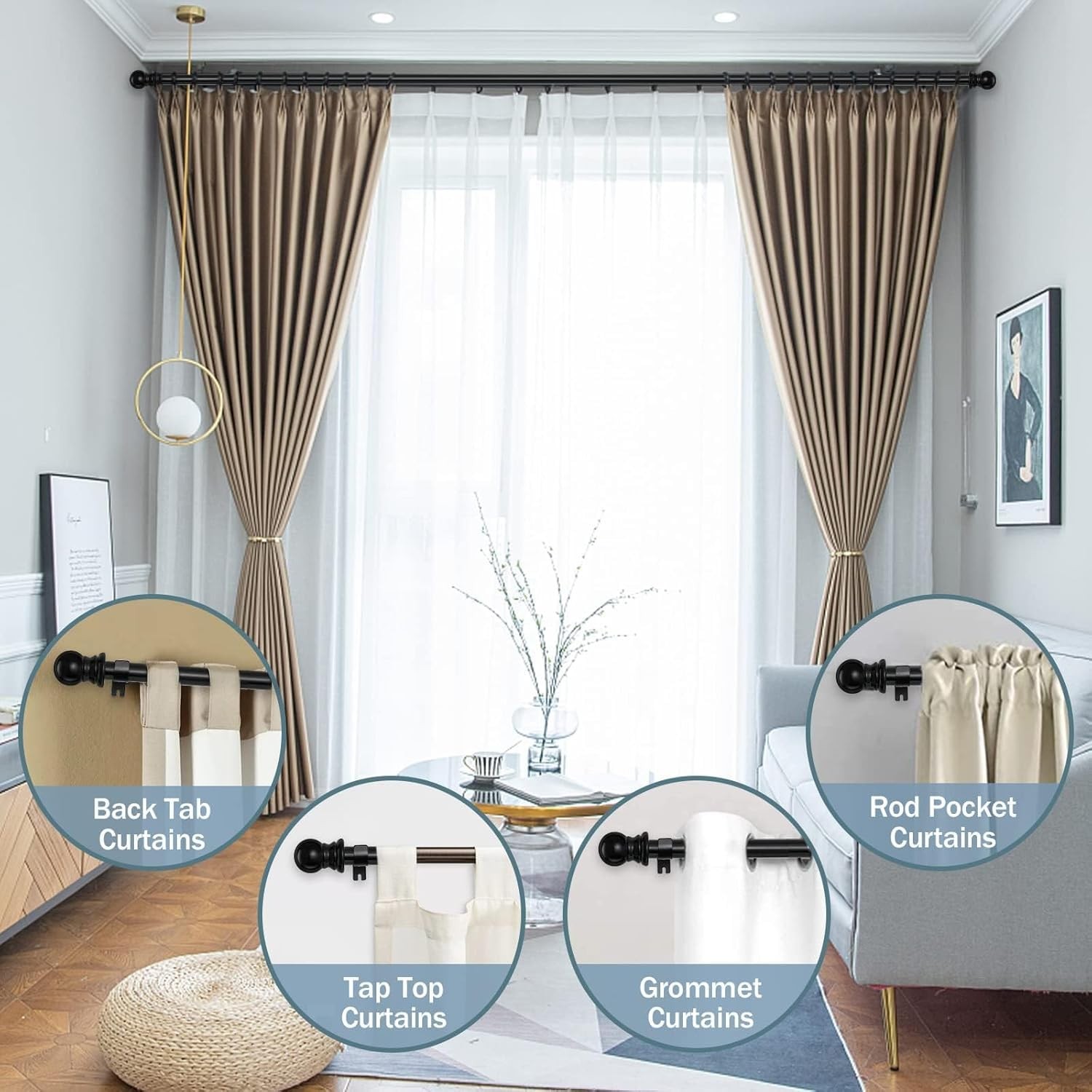 Black Curtain Rods for Windows 66 to 144″ – Long 66-144″,