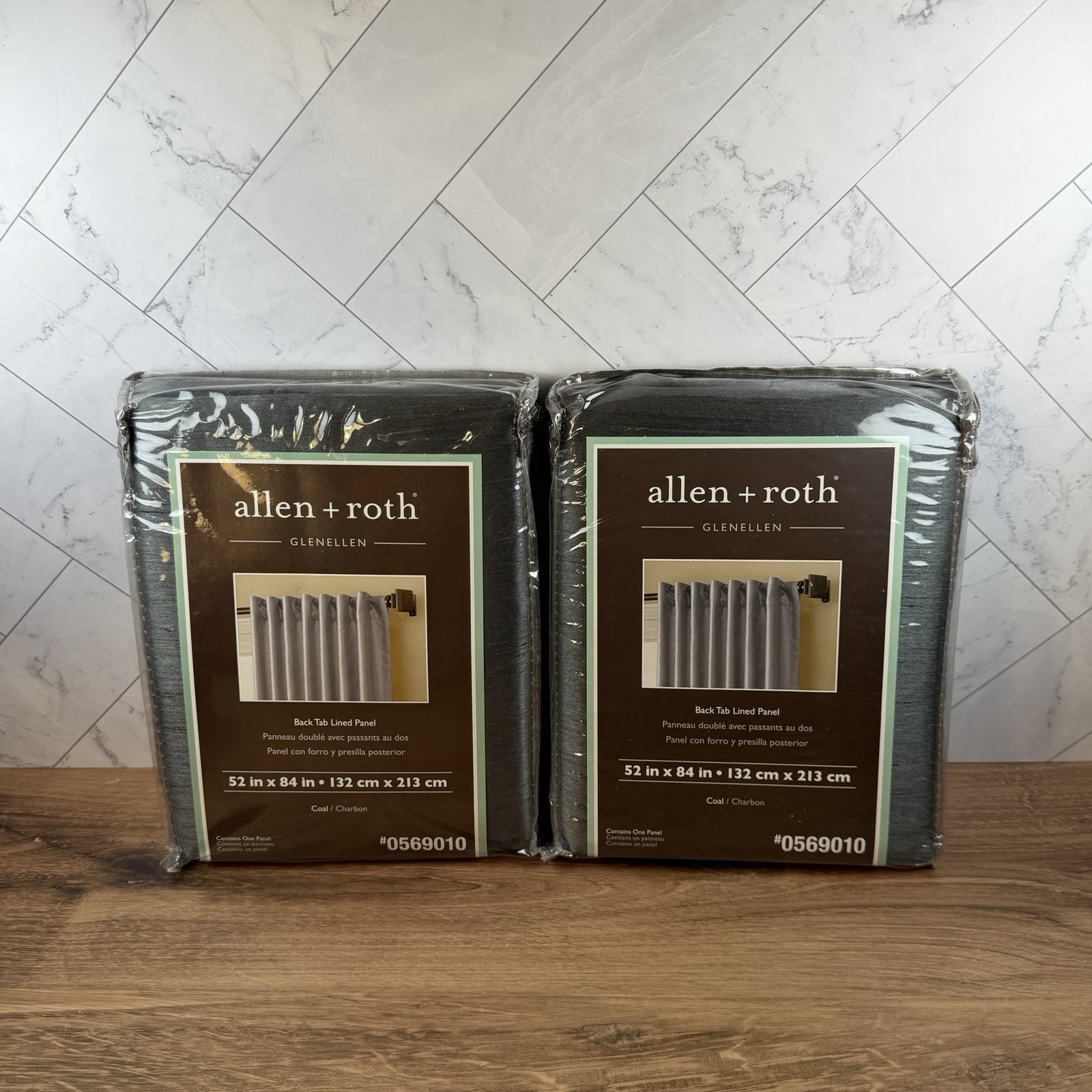 Allen + Roth 52” X 84” Coal Back Tab Lined Curtain Panels Set of 2 NEW #0569010