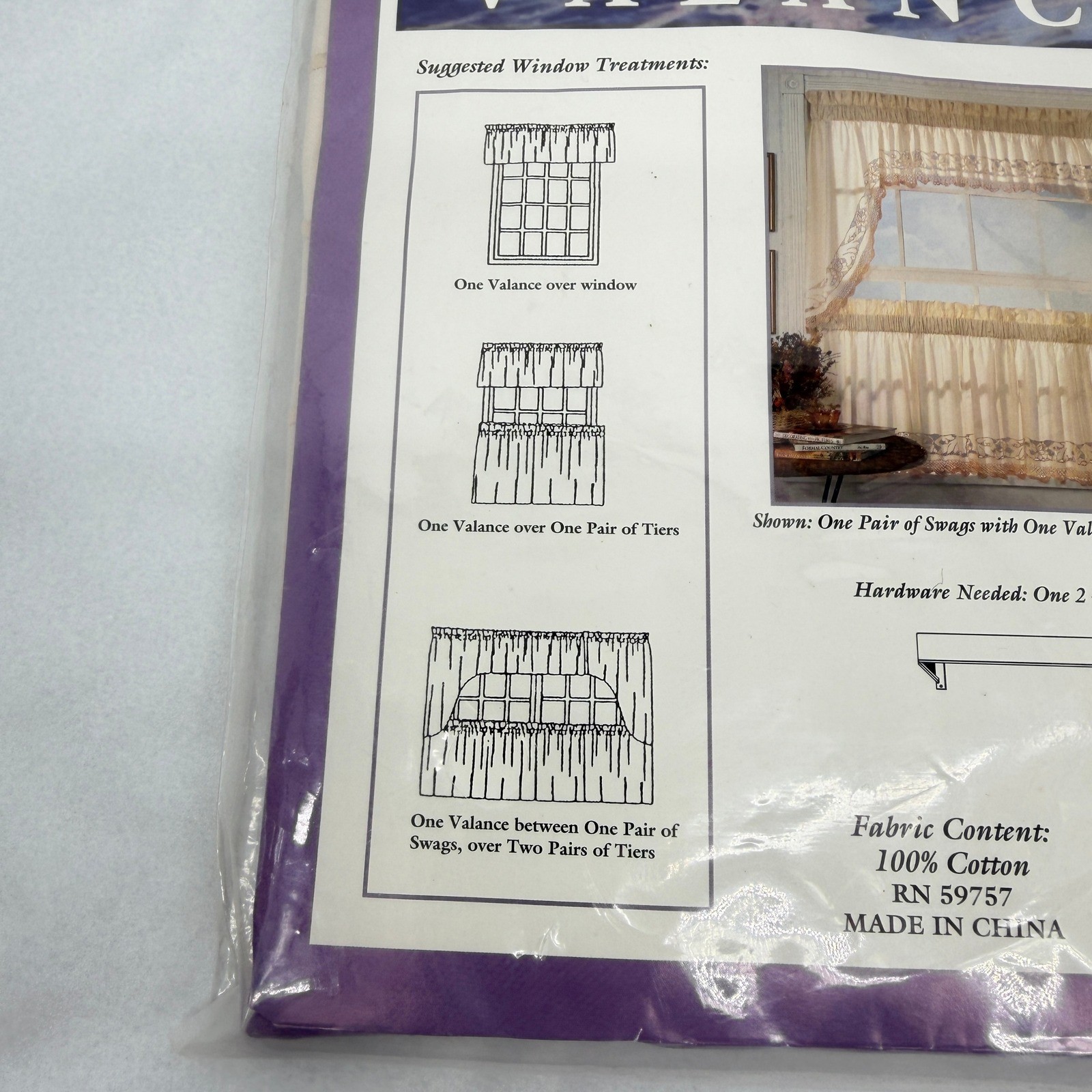 Verona Window Valance Ecru Crochet Lace Trim 100% Cotton Shabby Chic 60×14 NEW