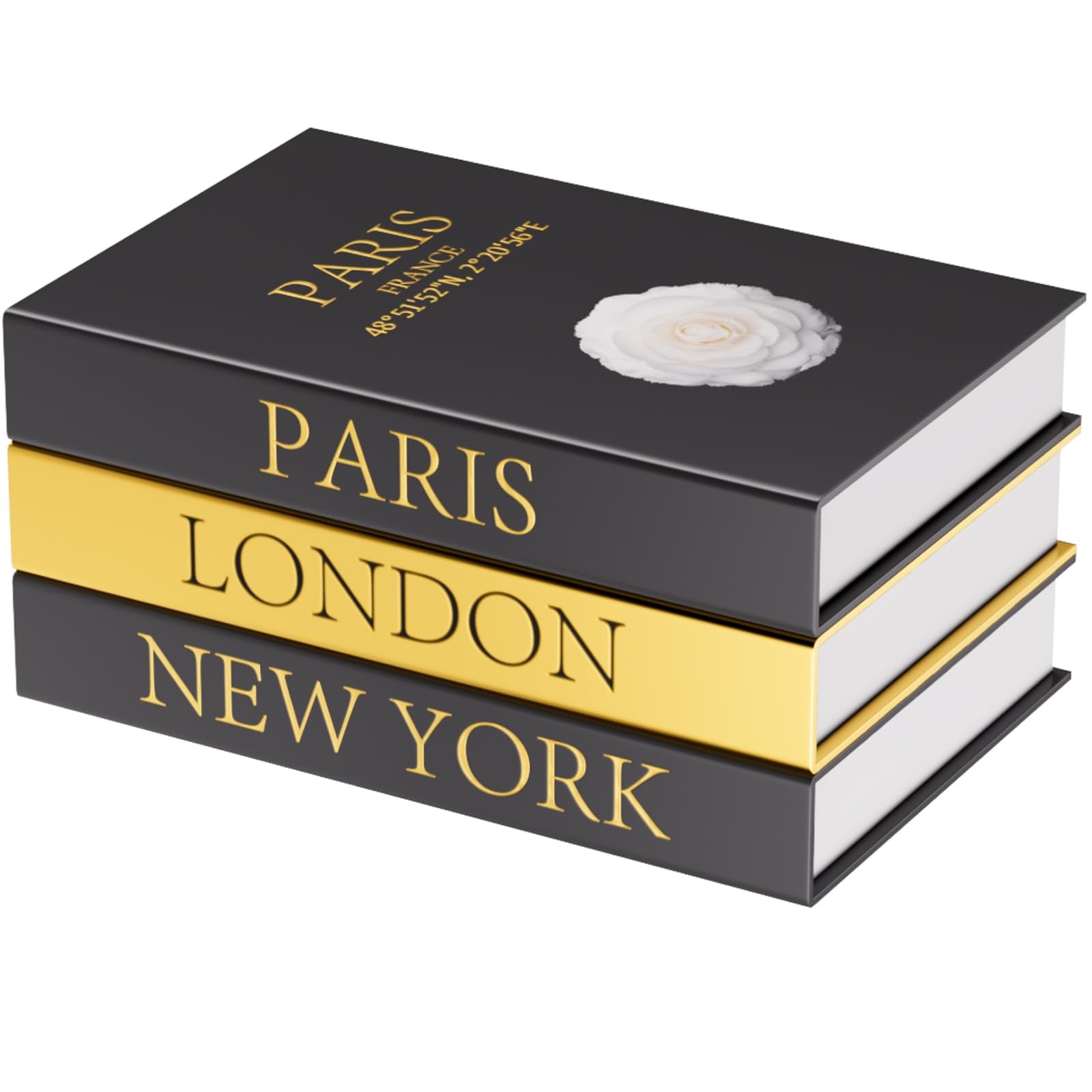 3 PCS Black Gold Foil Stamping Fake Decorative Book Coffee Table Shelf Decor