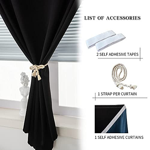 Autohesion Curtains for Windows,Bedroomout 35″W x 48″L (Pack of 1) Black