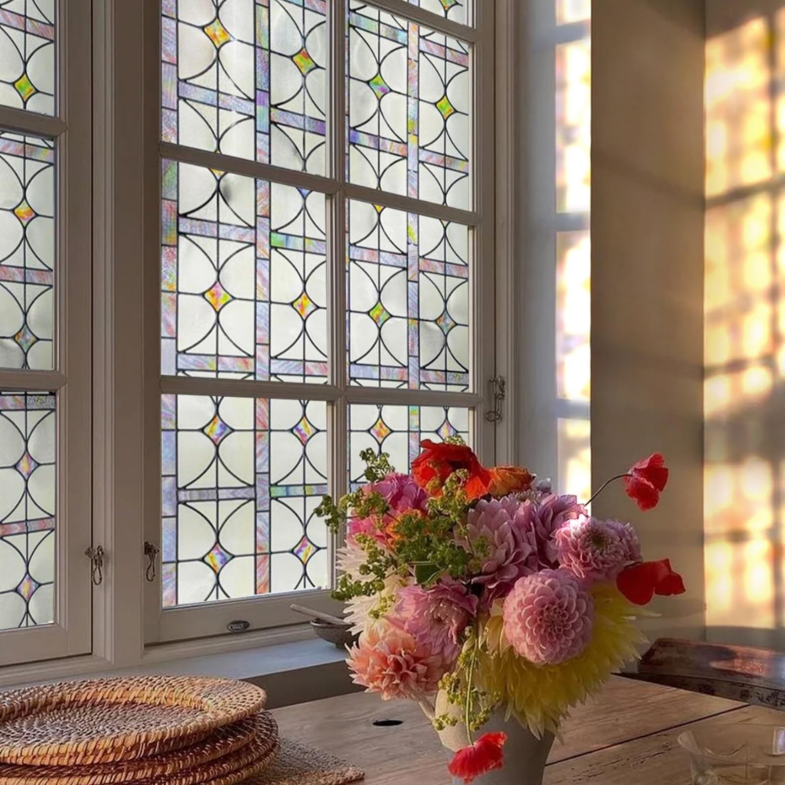 3D Stained Glass Window Film, Decorative Window Privacy Film for Bathroom,Fro…