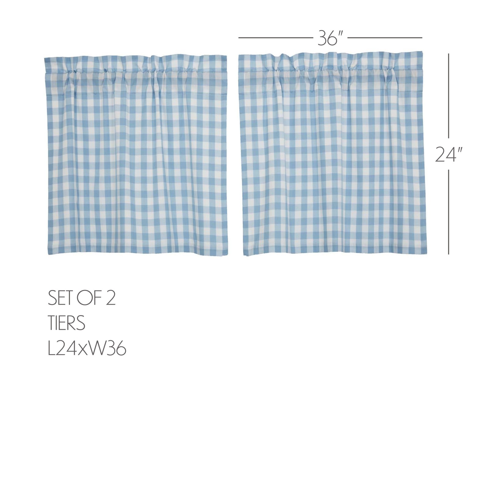 Annie Buffalo Check Blue Set (1 Valance 16×72 ; 2 Tier 24×36) VHC Brands