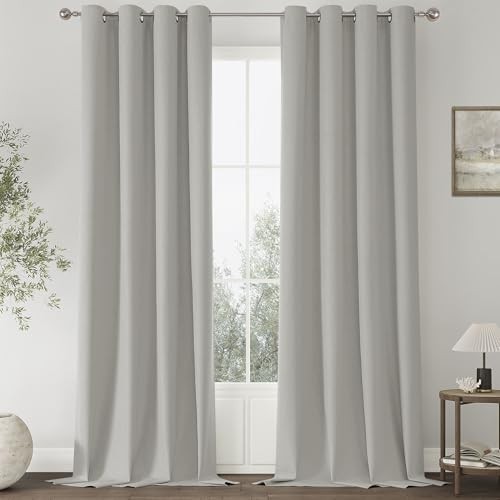 100% Blackout Solid Curtains 96 Inches Long 52″W x 96″L (Pack of 2) Light Grey