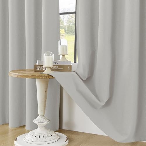 100% Blackout Solid Curtains 96 Inches Long 52″W x 96″L (Pack of 2) Light Grey