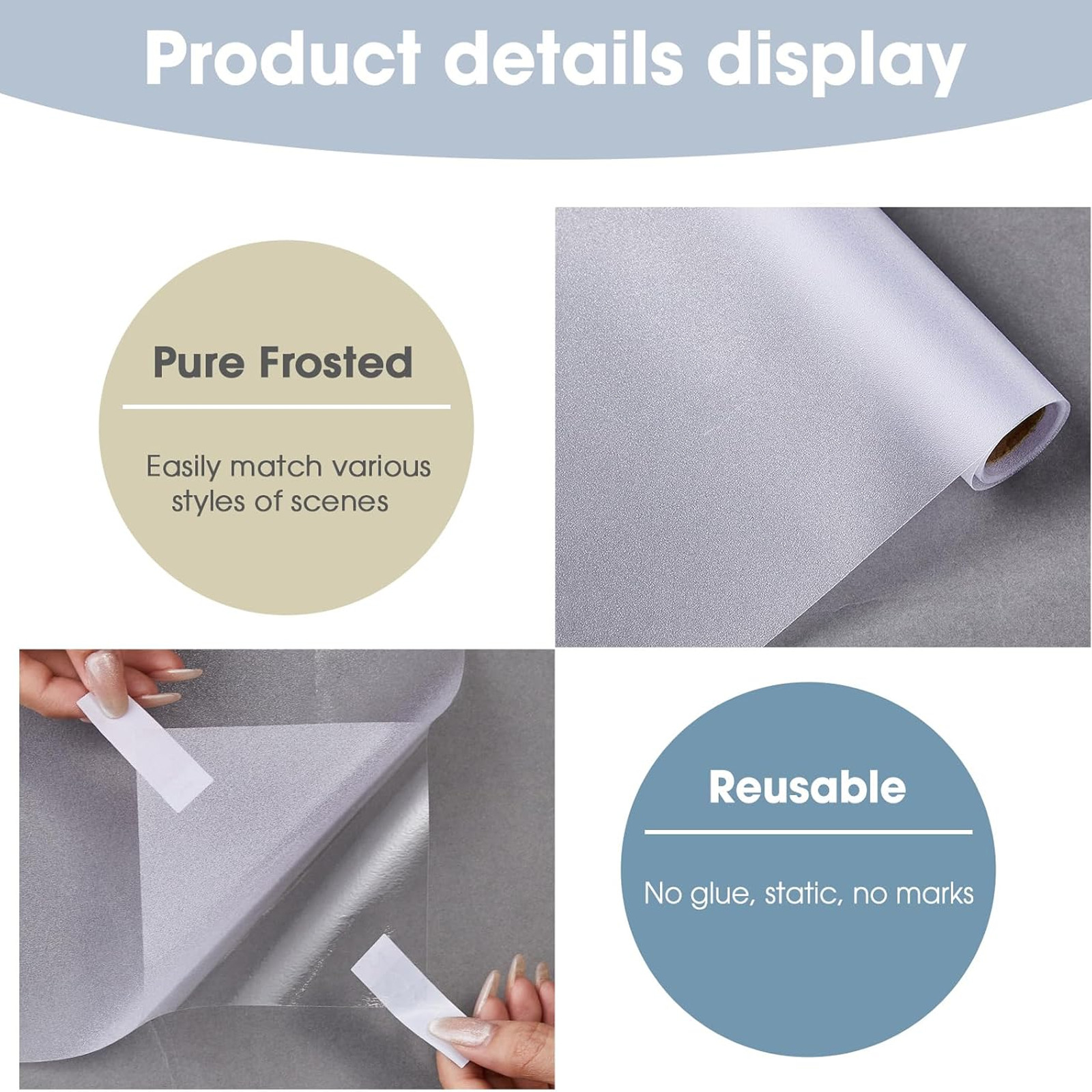 Frosted Glass Film Static Cling Office Bedroom Bathroom Home Window Tint
