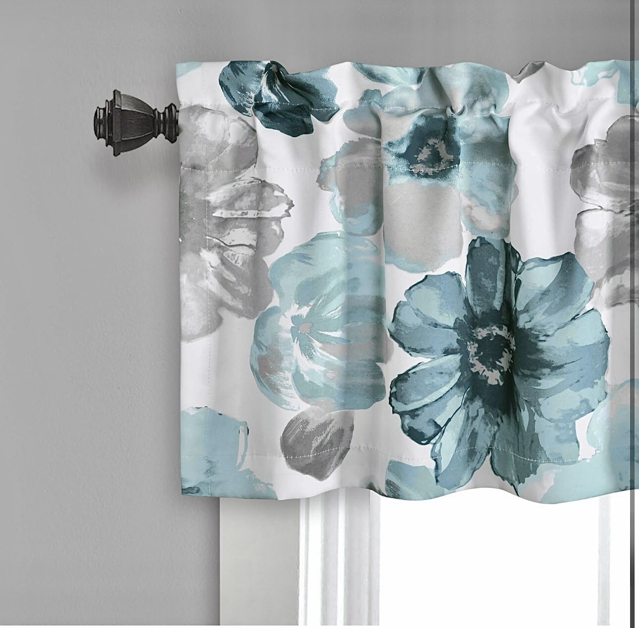 Lush Decor Leah Window Valance 52X18” Shabby Chic Floral Farmhouse Blue Gray