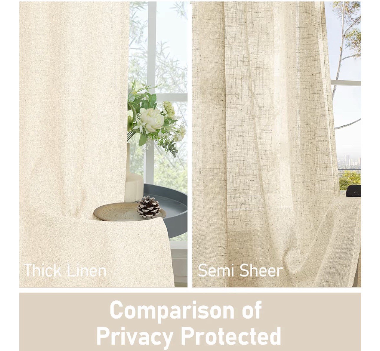LAMIT Light Beige 52×63 linen curtains thick w/thermal insulation/burlap eyelets