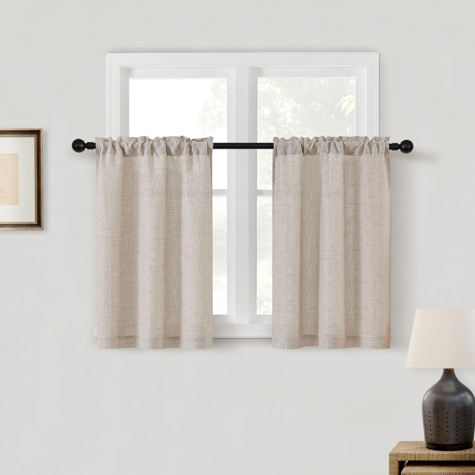 30 Inches Kitchen Curtains 2 Panels Light Coffee Tan Beige Drapes Linen Tier …