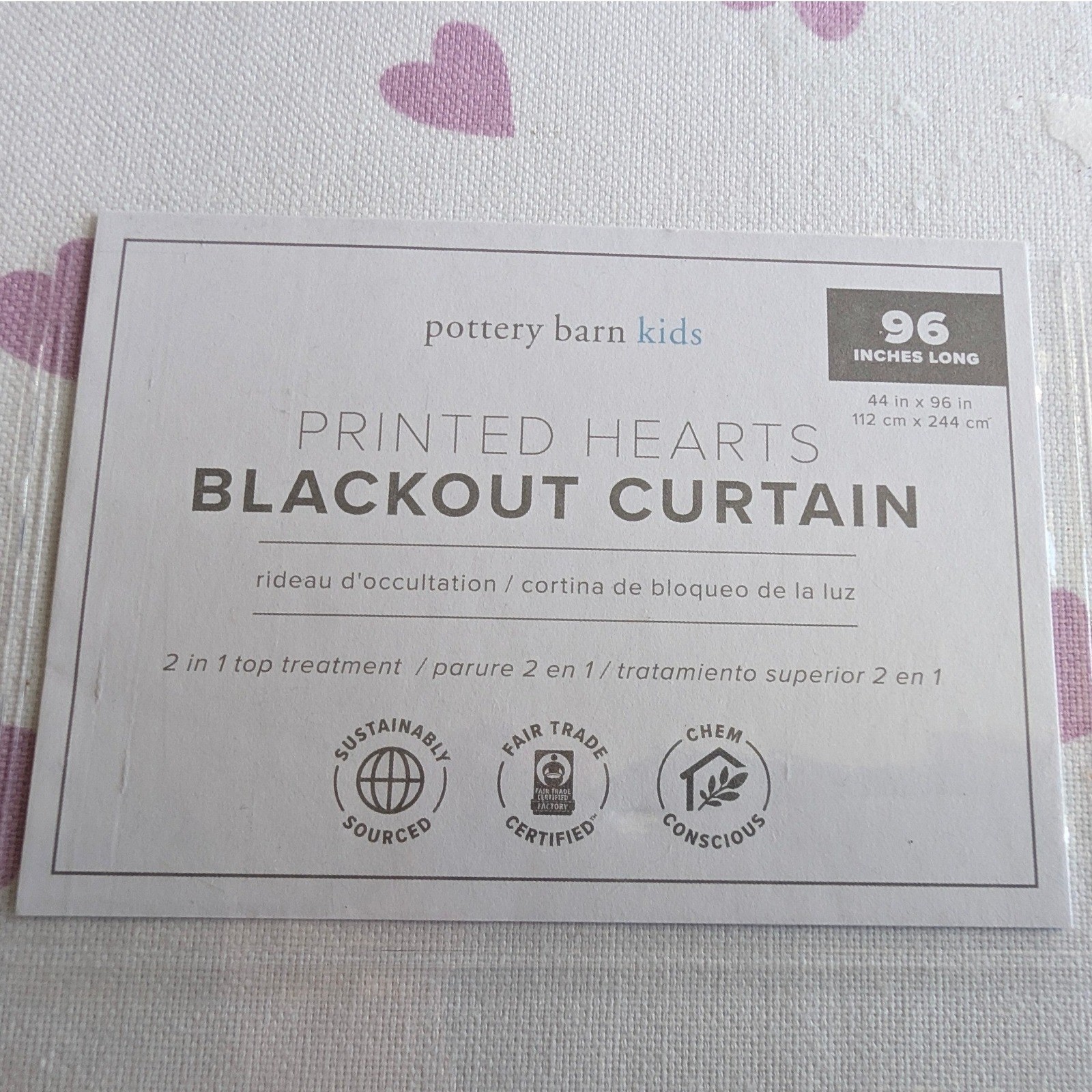 Pottery Barn Kids Printed Hearts Blackout Curtain 96″x44″ NEW