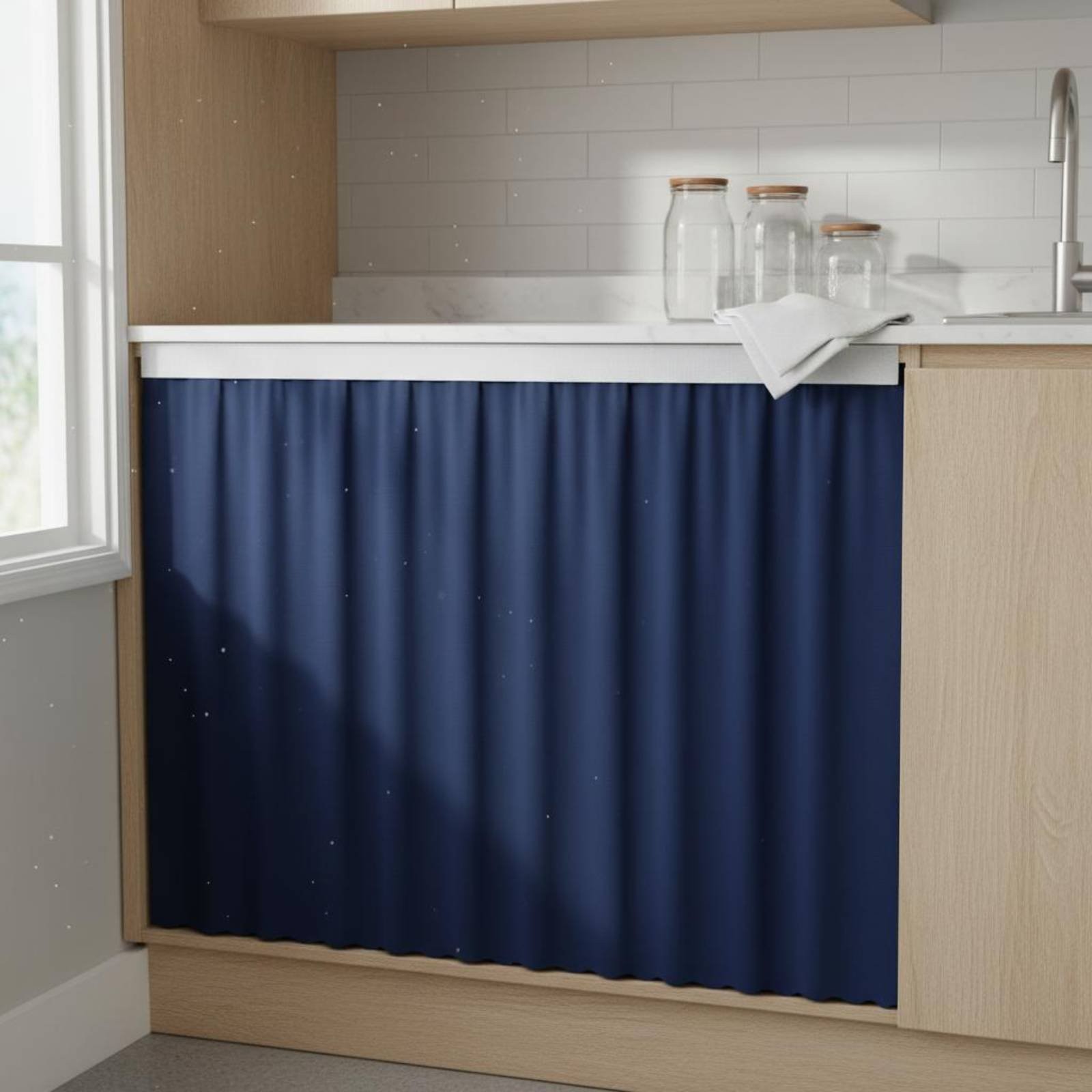 Hook and Loop Cabinet Curtain Solid Color Design Cabinet Curtain Long-Lasting