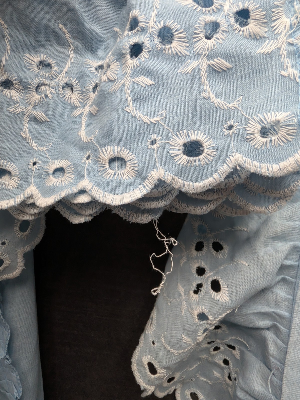 Country Shower Curtain/Valance 1 Piece Blue Eyelet Lace 80s Granny Core Kitchen