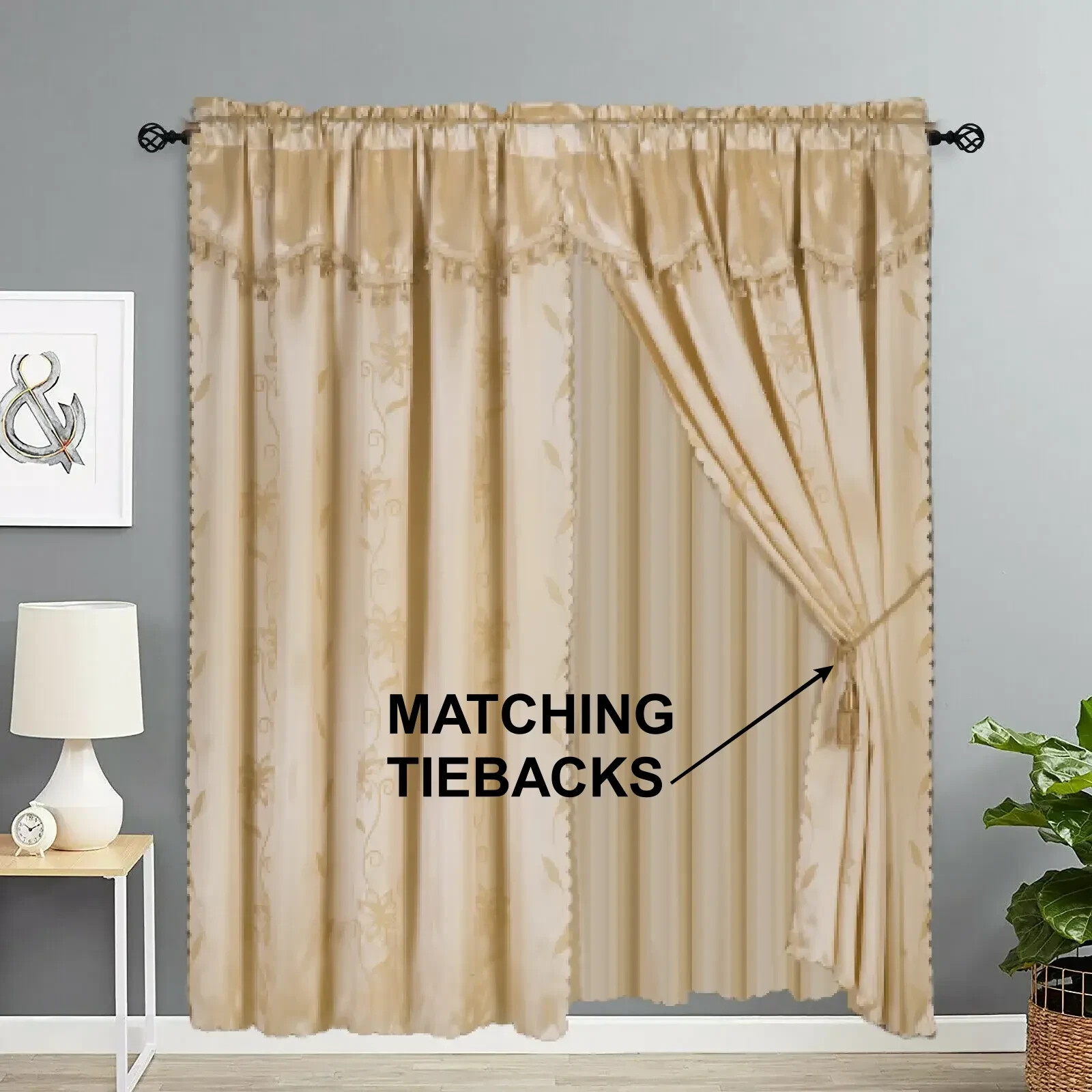 2 panel window curtain set (120″ W X 84″ L ) with valance and sheer backing NADA