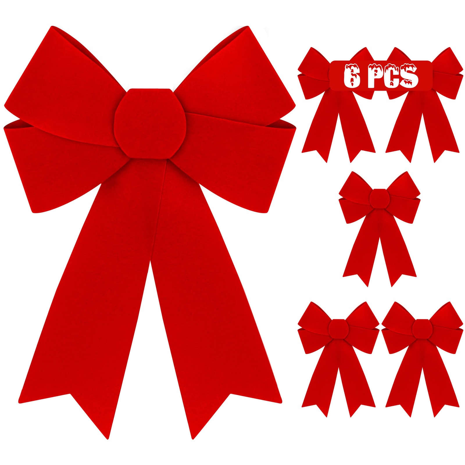 6 PCS Christmas Decorations, 9 x 12 Inches Large Christmas Bows, Red Velvet P…