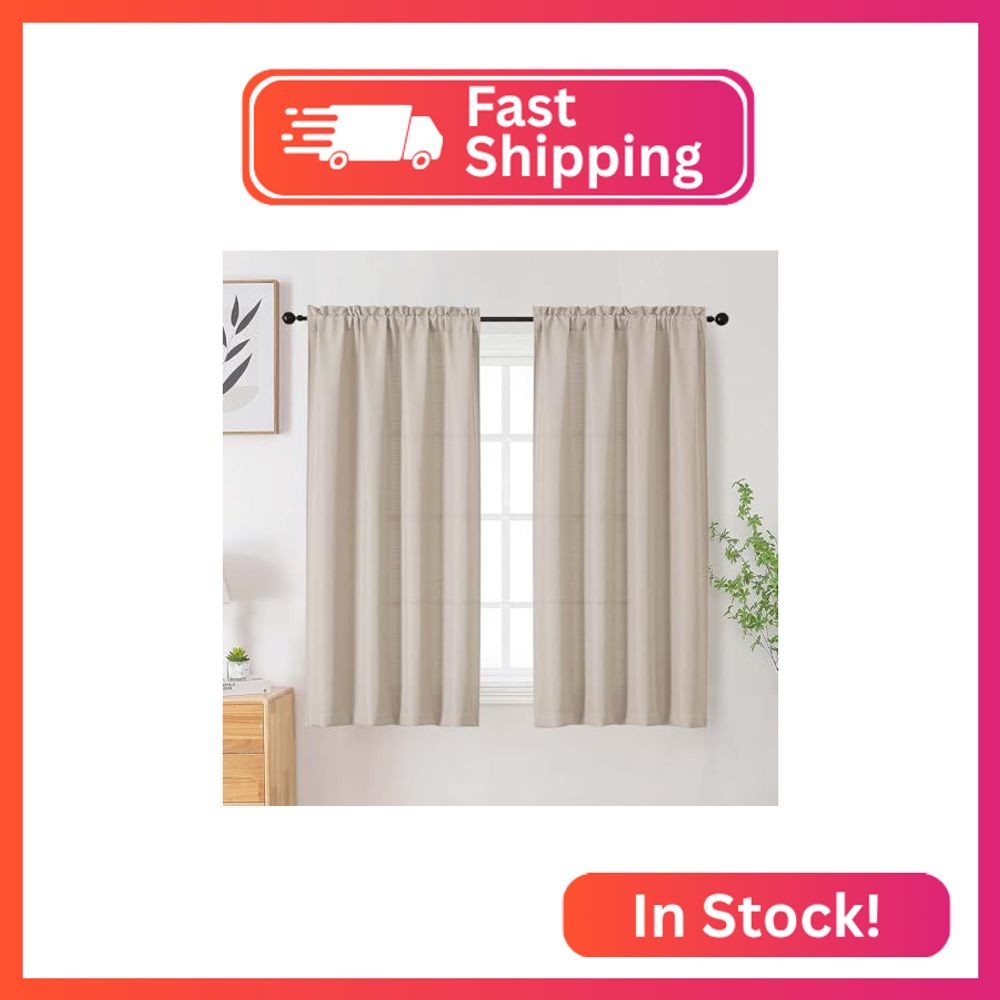 WelvetBLK Linen Curtains for Bedroom Living Room 54 Inch Length 2 Panels Set, So