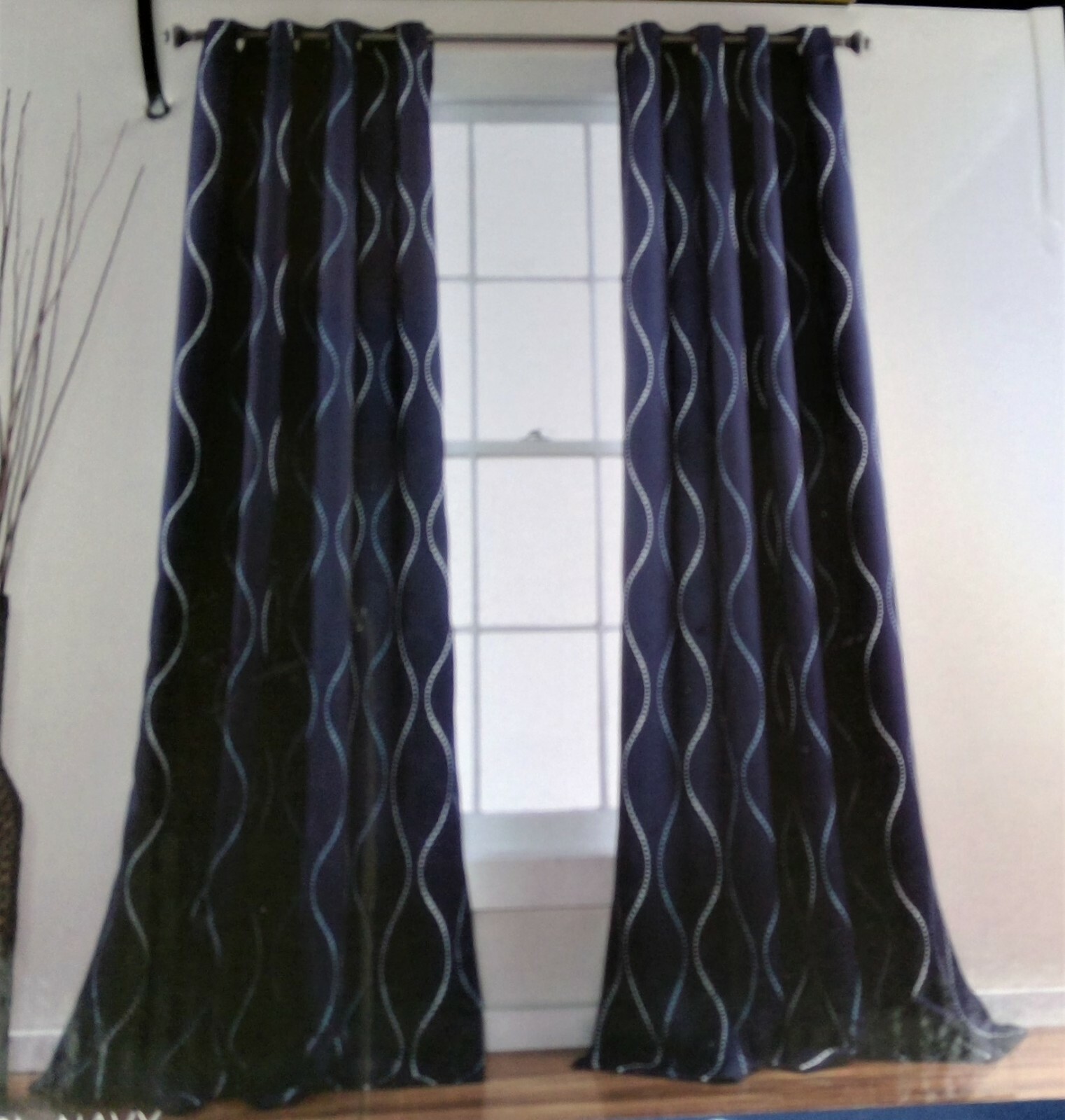 Half Moon Swirl Curtain Panels Room Darkening Navy 2 panels 104″x84″ Lush Decor