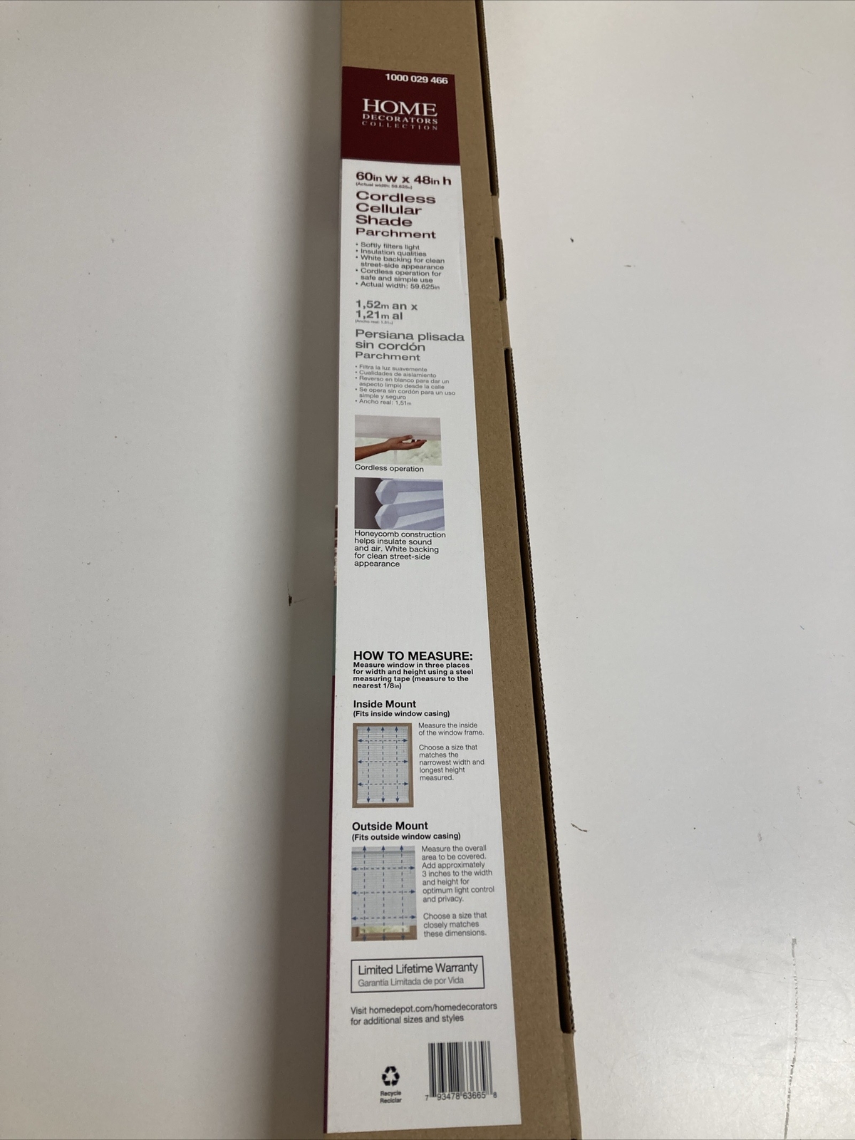 New HDC Cellular Shade Light Filtering Cordless 60 in x 48 in H Parchment