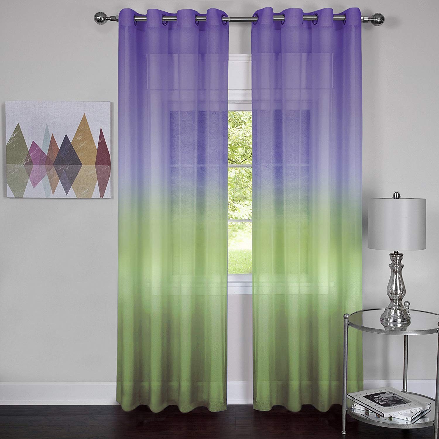PowerSellerUSA Rainbow 1661 Semi Sheer Gradient Ombre 8-Grommet Window Curtain