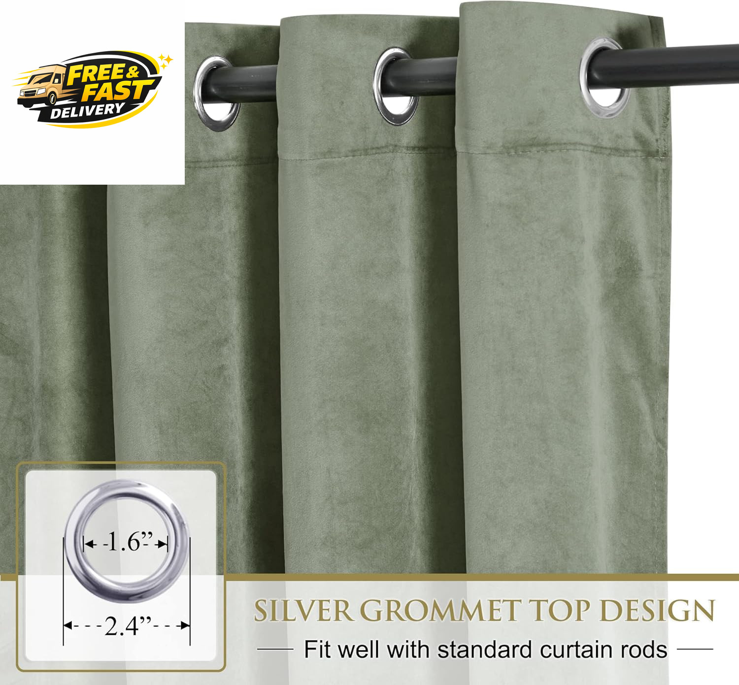 Sage Green Velvet Curtains 96 Inches, Super Soft Room Darkening Window Drapes Se
