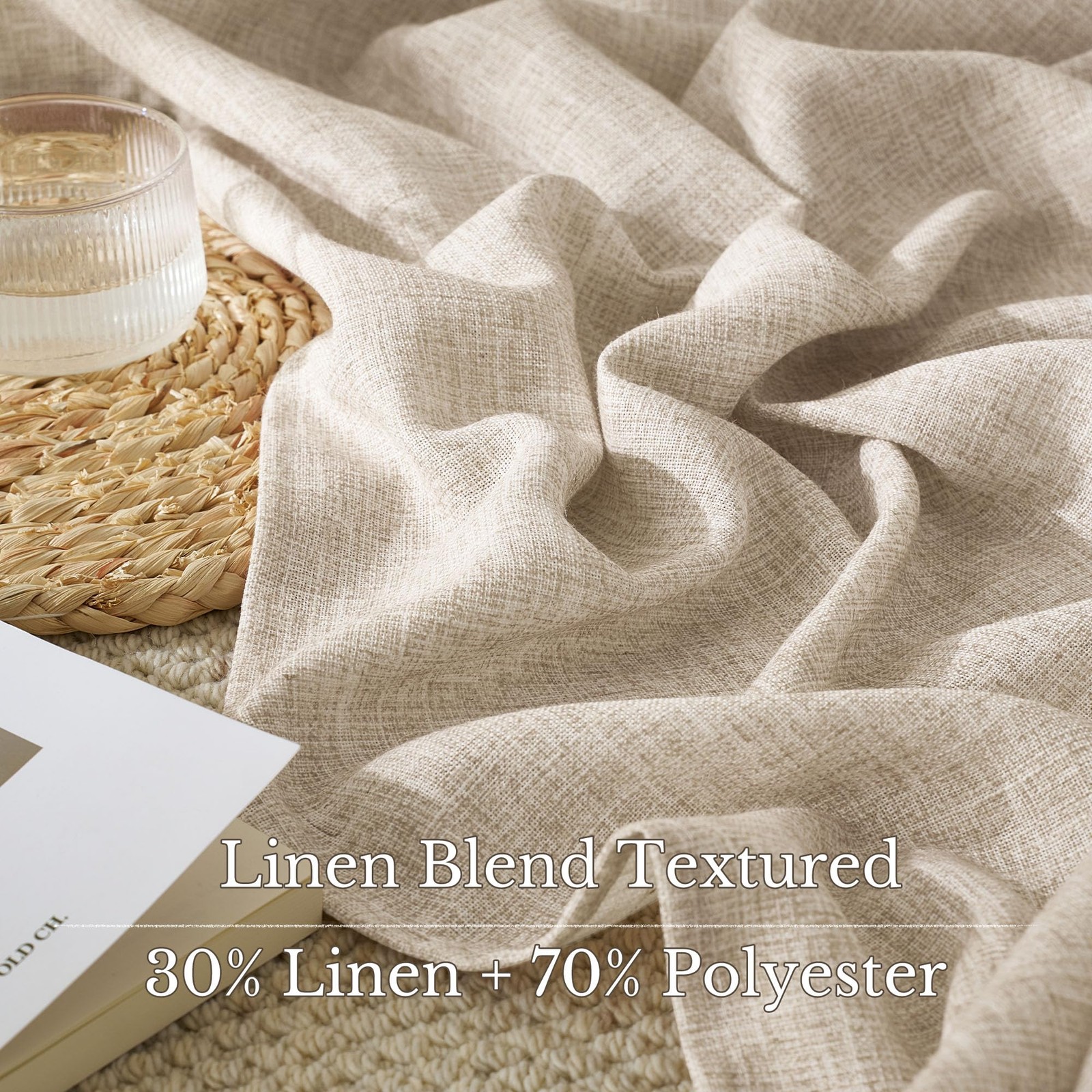 230 GSM Rich Natural Linen Blend Farmhouse Curtains 90 inches Long, Rod Pocke…