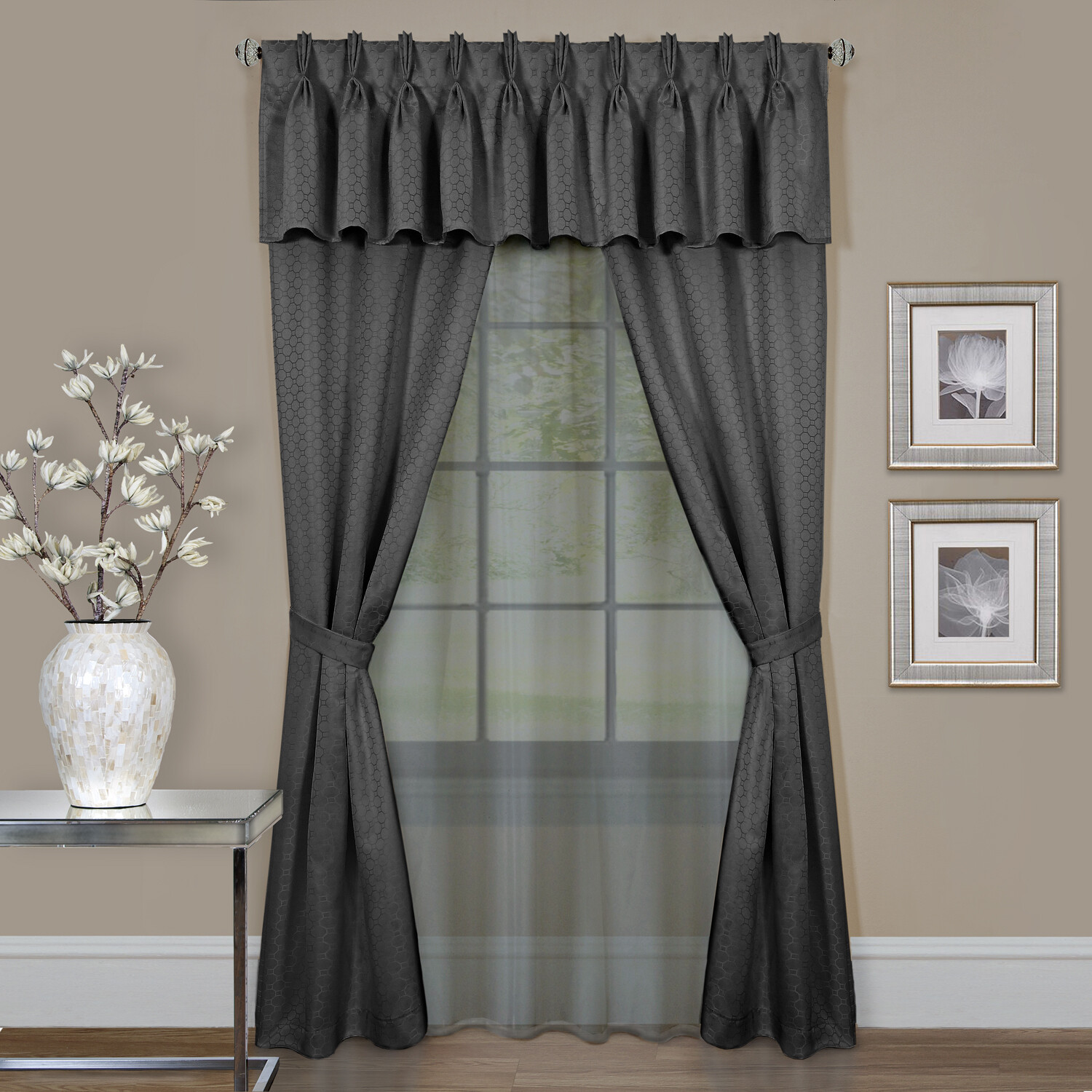 Achim Home Furnishing: Claire Charcoal Geometric Contemporary Window Curtain