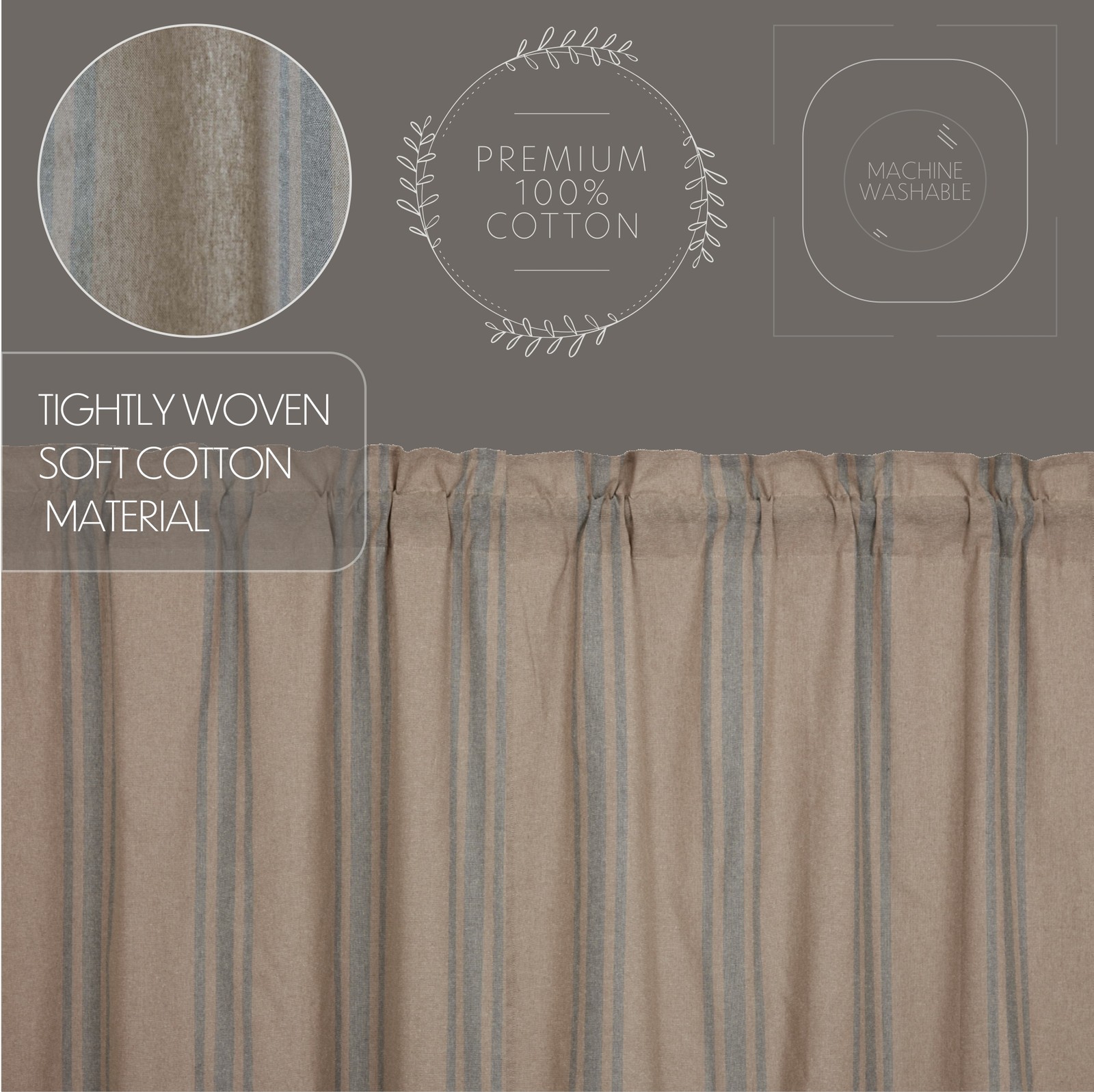 VHC Brands Farmhouse 24″x36″ Tier Pair Blue Rod Pocket Kitchen Window Curtains