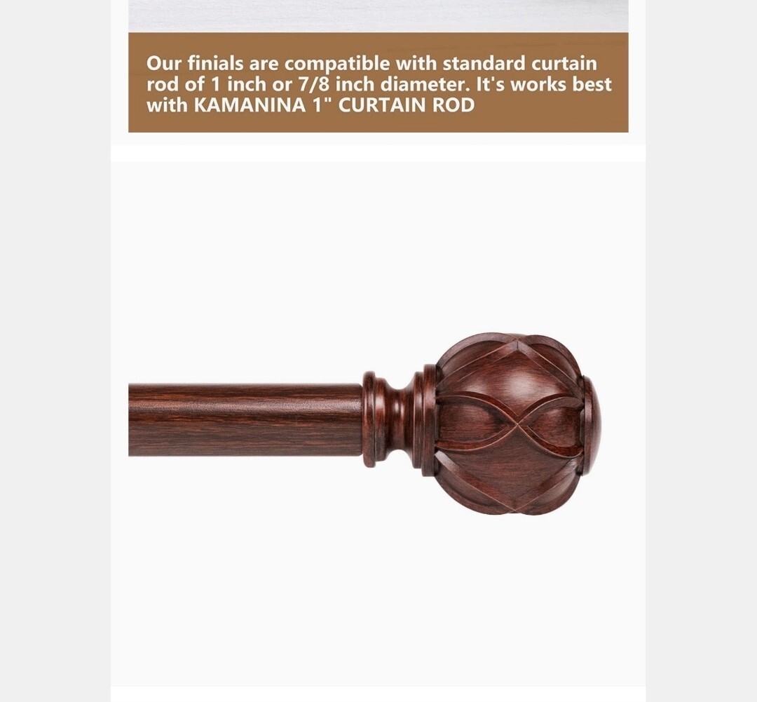 KAMANINA 1″ Curtain Rod 36-72″ Single Drapery Telescoping Brown Round Finials