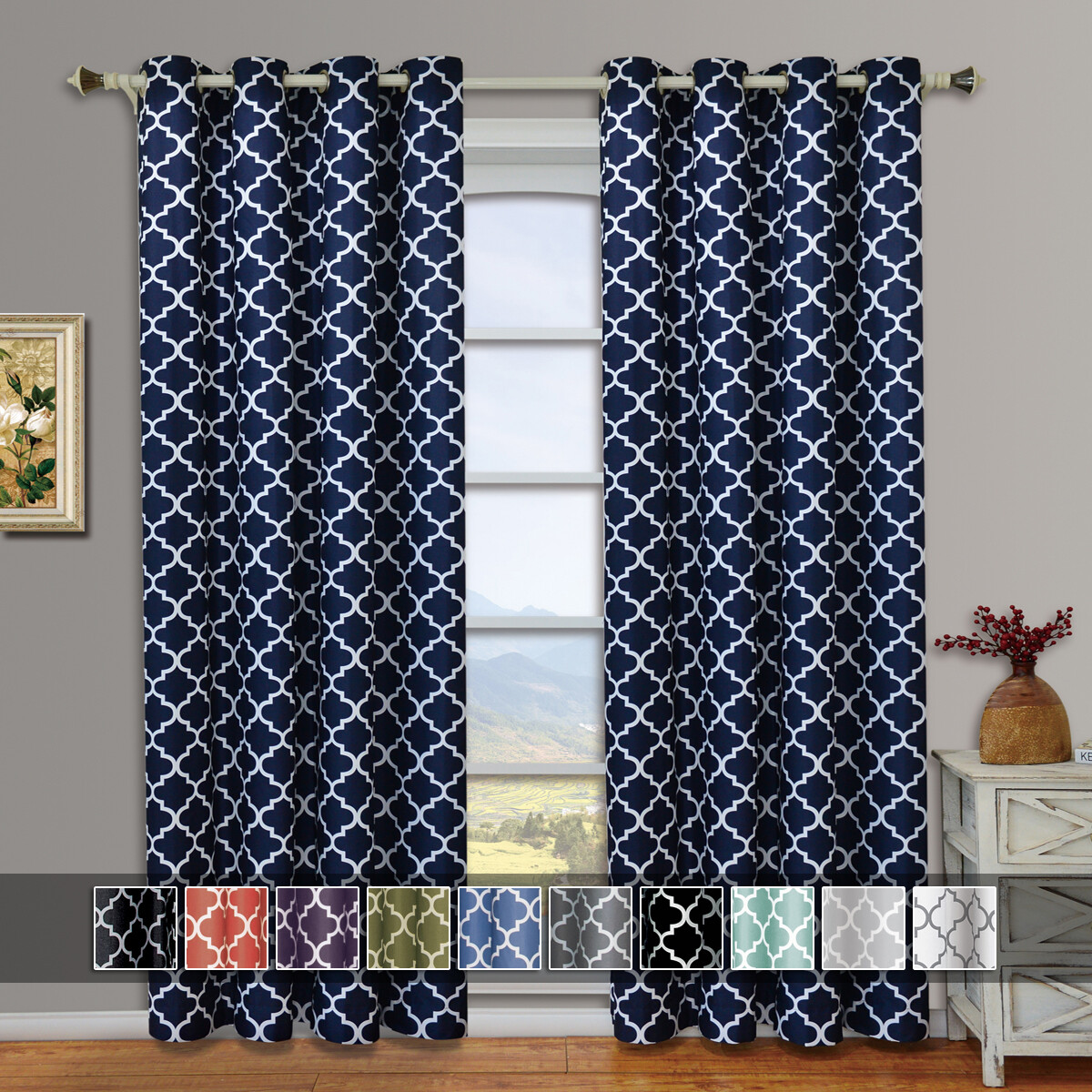 Set of 2 Panels- Meridian Thermal Insulated Room Darkening Grommet Curtains