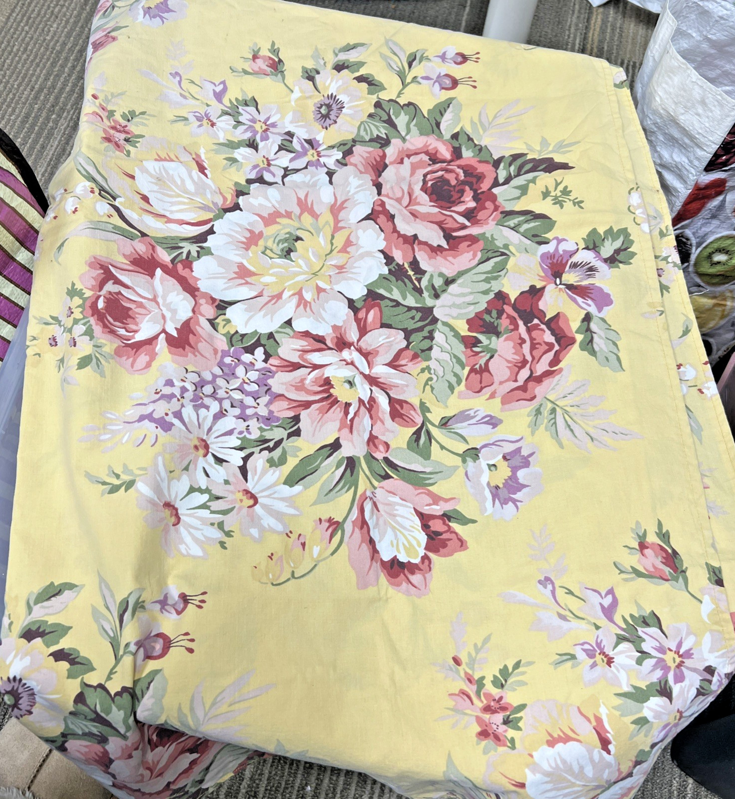 Used Ralph Lauren Homemade Curtain Panel Yellow Background 35″ W x 67.5″ L NICE