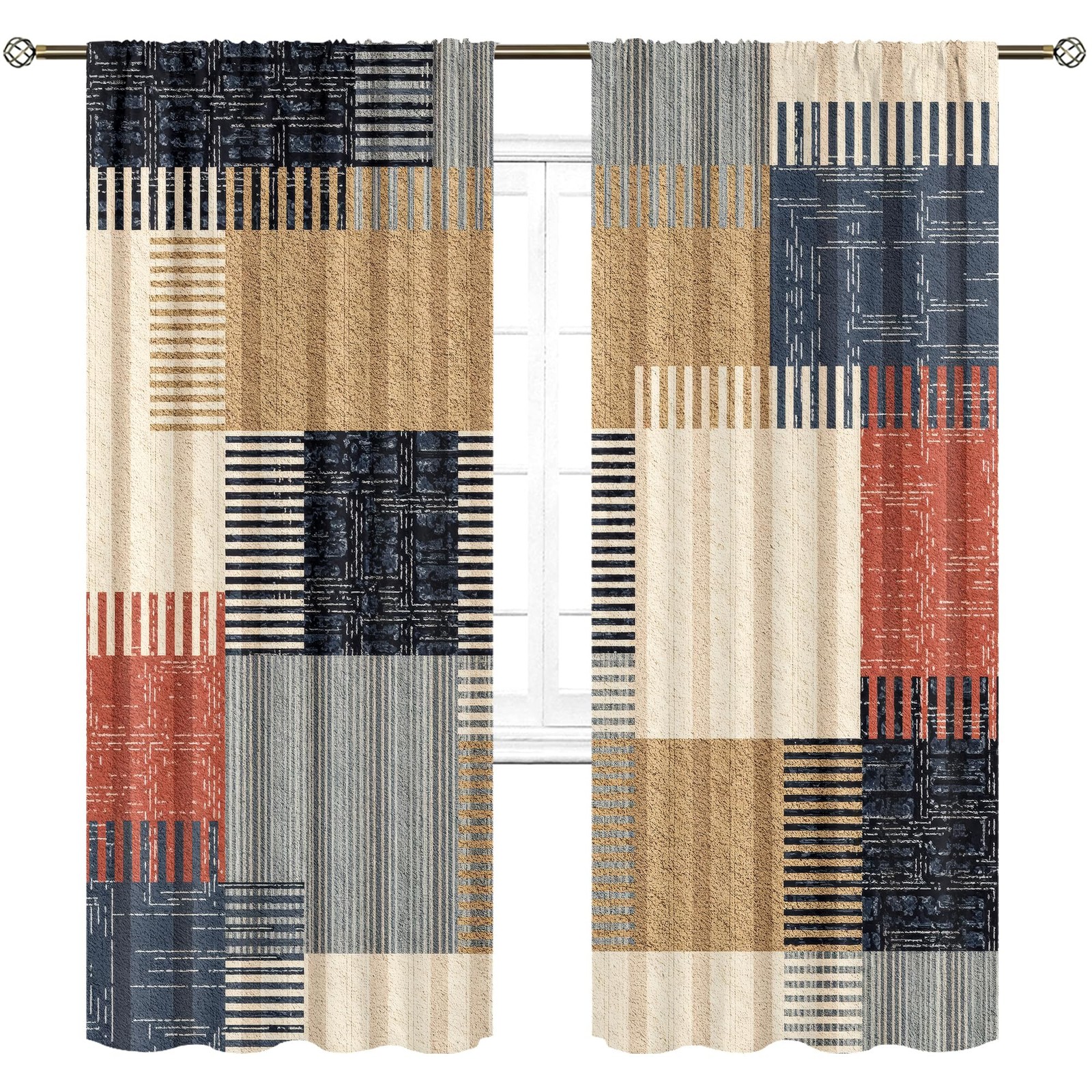 Abstract Colorful Stripes Curtains 52Wx84H Inch Rod Pocket Boho Modern Patchw…