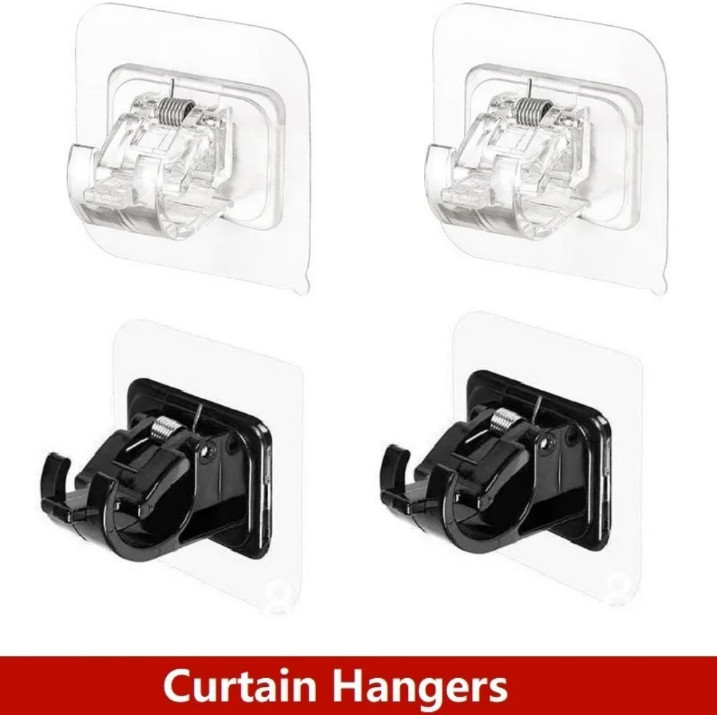 8pcs Nail Free Adhesive Holder Adjustable Hooks Curtain Rod Clip Self Brackets