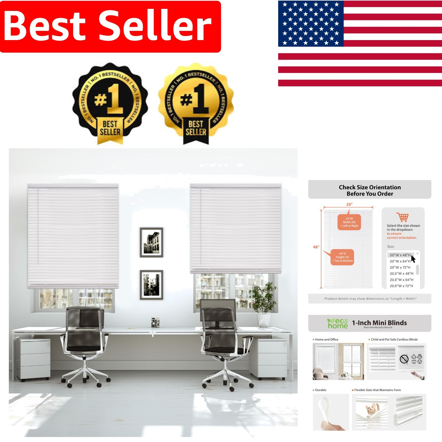 Elegant Cordless Mini Blinds 30″ W x 48″ H – Pearl White – Eco-Friendly Design
