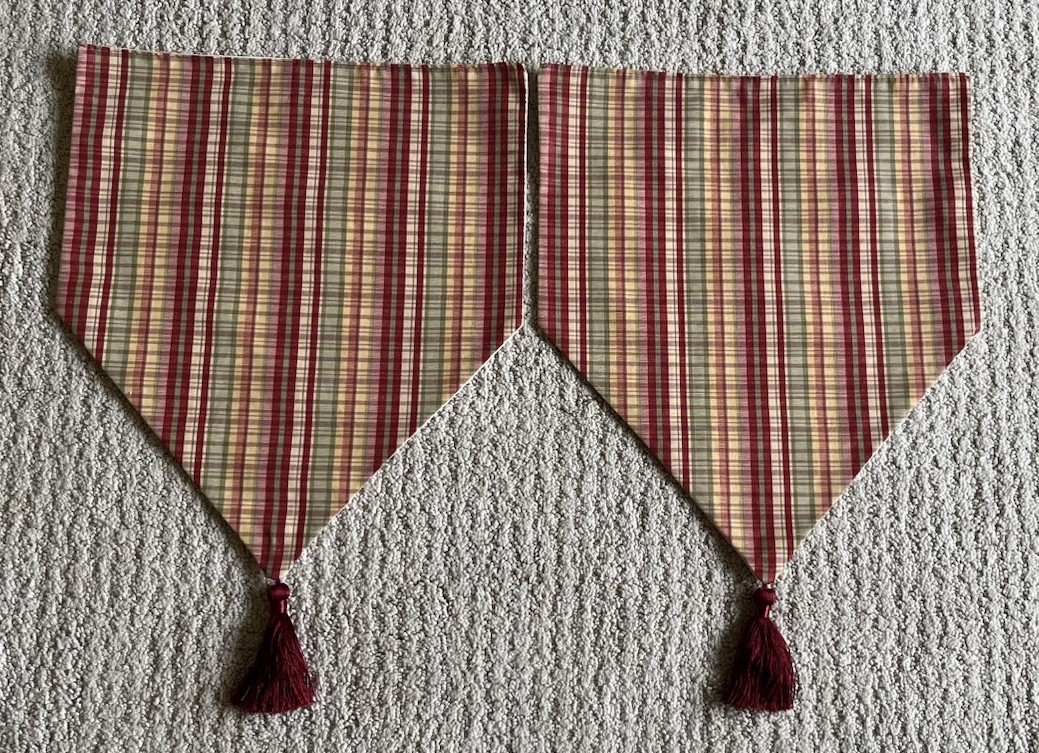 2 Two Plaid Triangular Window Curtain Toppers 13.5” W x 20” L Custom Sewn