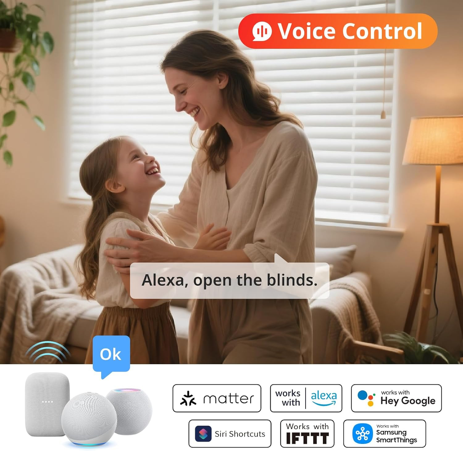 Smart Motorized Blinds Kit with Solar Power, Alexa & Google Home Compatible
