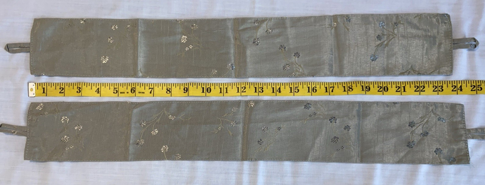 Vintage Sage Green Floral Embroidered Curtain Panel Set w/ Valence Tie Backs